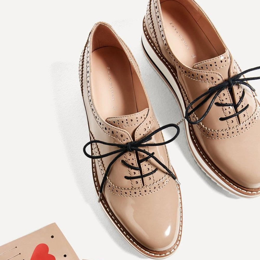 Zara Nude Patent Platform Loafers